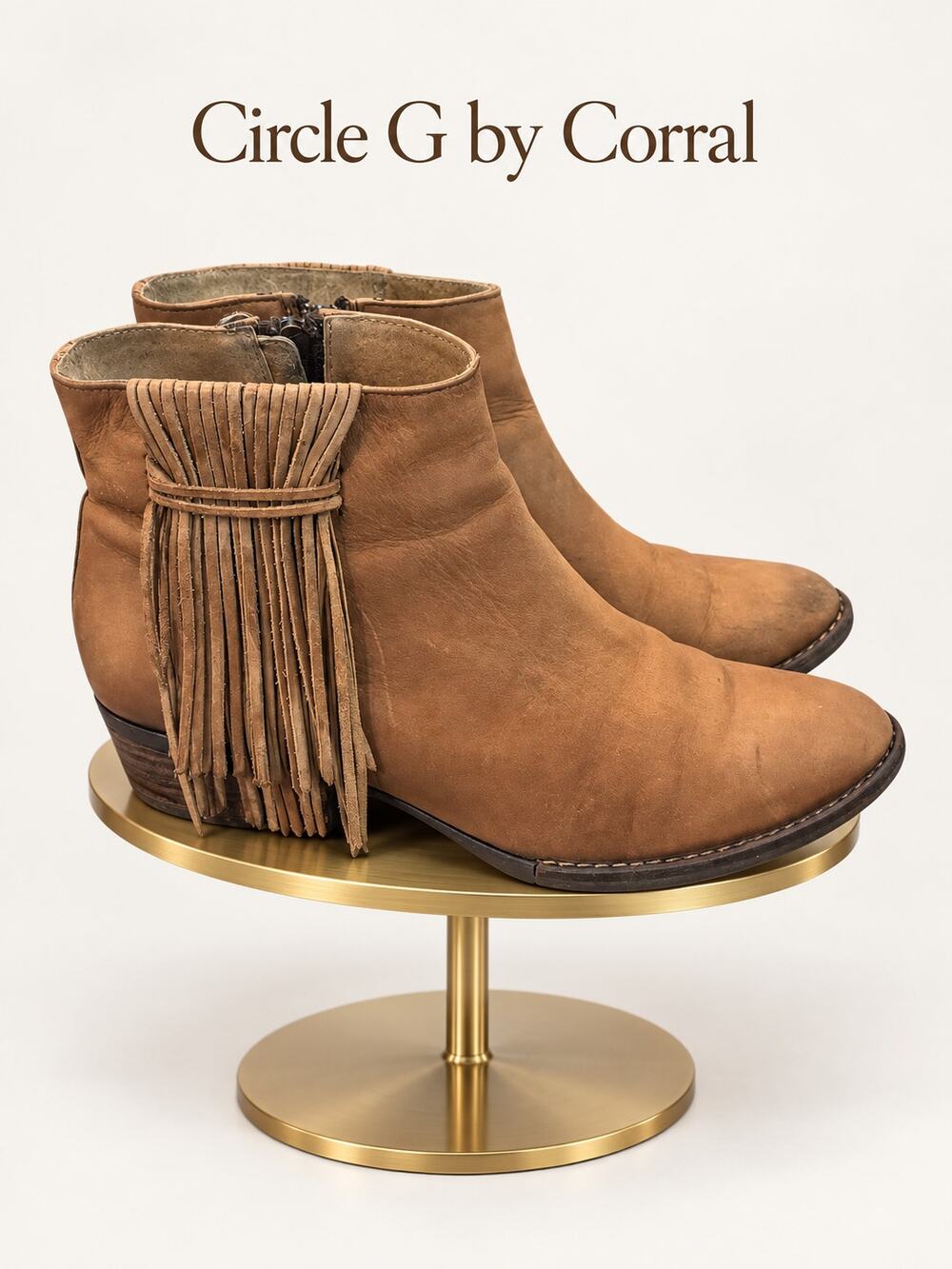 Circle G by Corral Q0007 Tan Leather Fringe Western Ankle Boots 9M